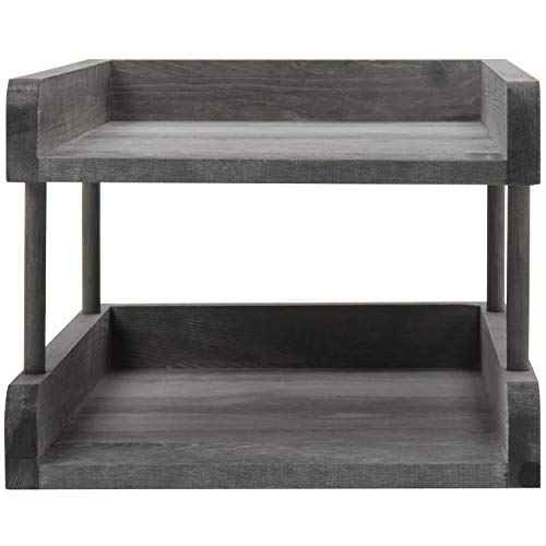 MyGift 2-Tier Rustic Gray Wood Paper File Organizer in and Out Tray/Office Desktop Document Holder Rack