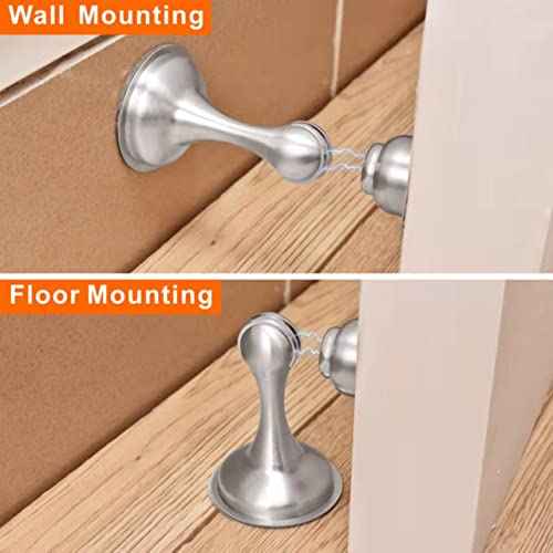Magnetic Door Stopper 6 Pack Brushed Nickel No Drilling Needed 3M Adhesive or Screw Mount Soft-Catch Magnetic Door Holder for Home & Office