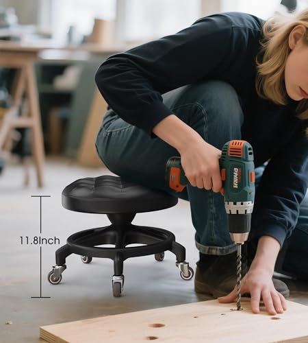 KinShare Upgraded 360° Rolling Stool for Workshop & Salon – 450lb Anti-Tip Black