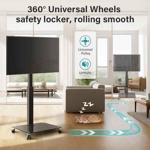 Black Mobile TV Stand with Wheels for 27-65¡±LED LCD OLED Flat Curved Screen Outdoor TVs Height Adjustable Floor TV Cart Max VESA 400x400mm, Rolling TV Stand Holds Up to 88lbs