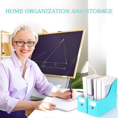 Geyee 50 Pcs Cardboard Magazine Holder Magazine File Holder Magazine Storage Box Document Magazine File Organizer with 50 Pcs Labels for School Office Home Supplies (Blue)