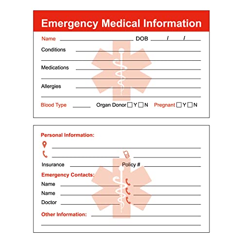 Emergency Medical Information Card Pack of 5 – Personal Health ID Wallet Cards