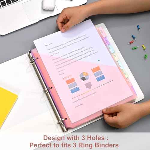 Bulk 12 Packs 8-Tab Binder Dividers with 2 Pockets, 96 Counts Binder Dividers Index for 3 Ring Binders, 8 Pastel Colors, US Letter Size (12)