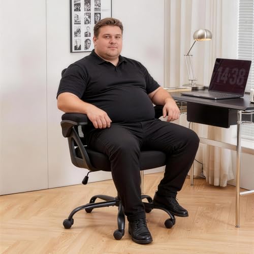 Heavy-Duty 500lb Big & Tall Mesh Office Chair with Flip-Up Armrests - Black