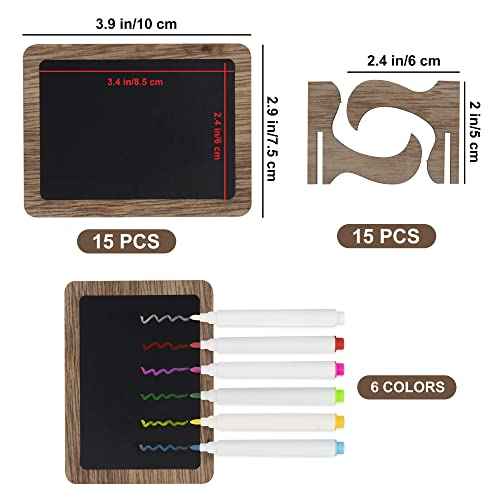 Temlum 15 Pcs Mini Chalkboard Sign with 6 Color Chalk Markers, 2.9¡È x 3.9¡È Wooden Blackboard Reusable Small Chalkboards for Food, Buffet, Message Board, Table Number (Rustic Brown)