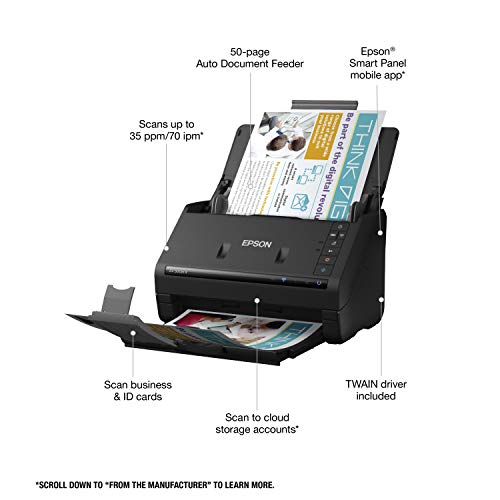 Epson ES-500W II Wireless Color Duplex Document Scanner - Fast ADF, OCR, Cloud Compatible