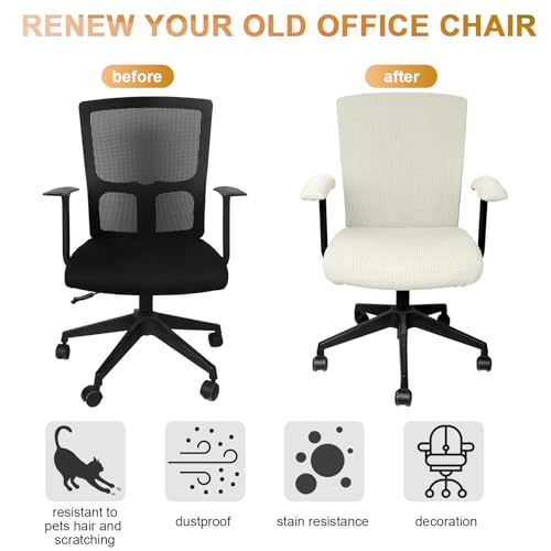 Tallew Cream Office Chair Cover Set - Universal Stretch Slipcovers with Armrest Pads