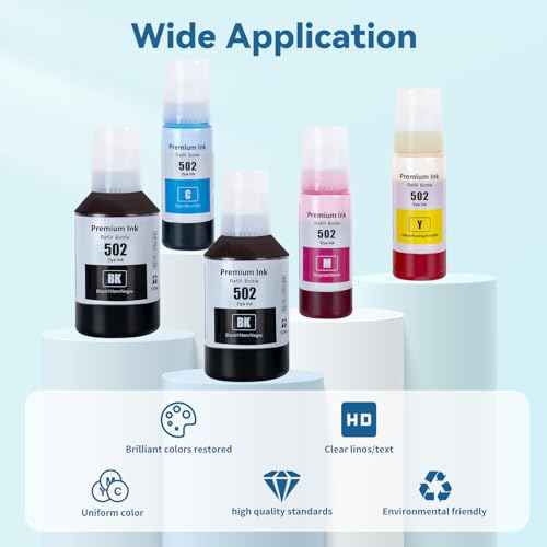 502 Ink Refill Bottles for ET-2850 ET-3850 ET-2760 Replacement for Epson 502 Ink Bottles (5 Pack) ET-3760 ET-4760 ET-4850 ST-4000 ST-2000 ET-3830 ET-3843 ET-2750 ET-3750 Printer (T502-5P)