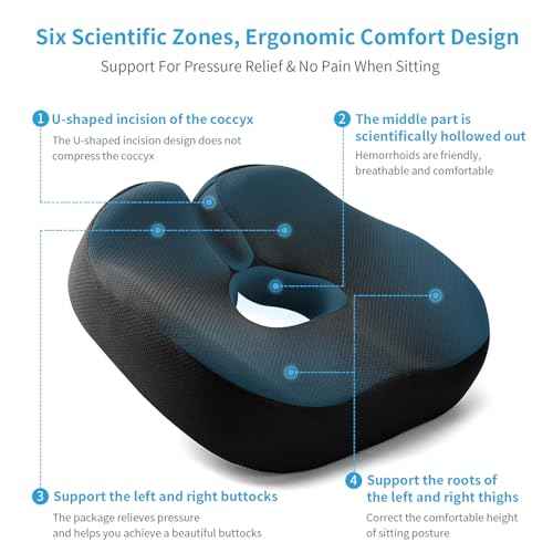 Extra-Dense Seat Cushions for Office Chairs, Orthopedic Seat Cushion for Desk Chair, Car, Wheelchair, Ergonomic Sciatica Support, Hip & Tailbone Pain Relief Cushion for Long Sitting (Black)