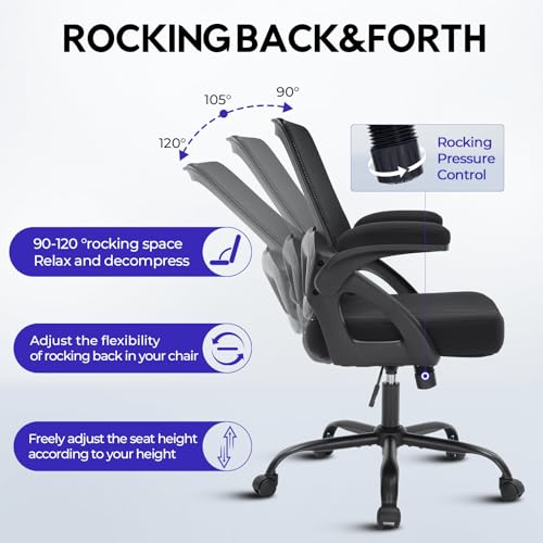 Heavy-Duty 500lb Big & Tall Mesh Office Chair with Flip-Up Armrests - Black