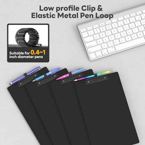 Legal Size Clipboard with Pen Holder, 8.5 x 14 Black Plastic Long Clip Board with Low Profile Clip, 9 x 15 in, Suitable for Legal Lawers and Business, Office Supply(Pack of 25)