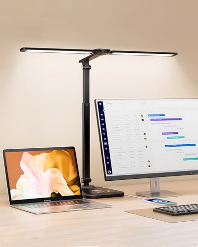 Black Adjustable LED Desk Lamp with USB, Dimmable Architect Light for Office & Home