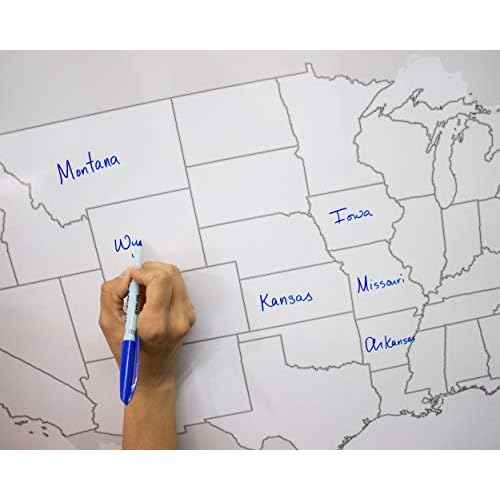 Large Blank United States Outline Map Poster, Laminated, 36¡± x 24¡± | Great Blank Wall Map for Classroom or Home Study | Free Dry Erase Marker Included | Includes Detailed Laminated Answer Sheet