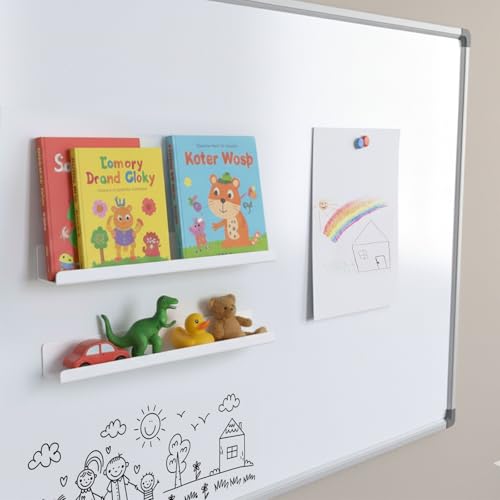 White 17 Inch Magnetic Book Shelf - Reusable Acrylic Display for Classroom & Kitchen