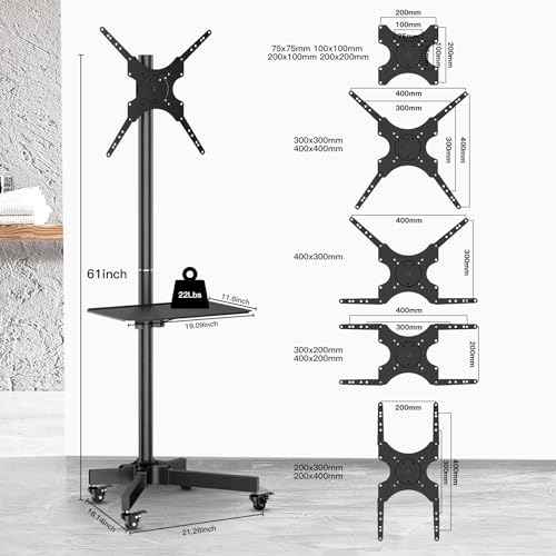 Mobile TV Cart for 23-55 Inch LCD LED Flat/Curved TVs with Tilting and Rotating, Portrait to Landscape, Height Adjustable Portable Rolling TV Stand with Wheels, up to 88lbs Max VESA 400x400 mm