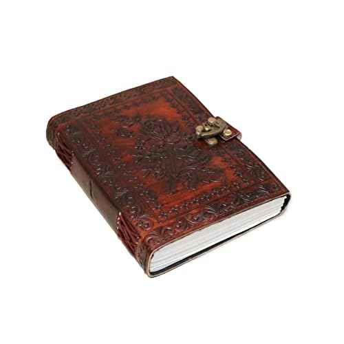 7" Leather Journal with clasp Rose emboss Writing Pad Blank Notebook Handmade Notepad For Women Unlined Paper Best Present for friend lover Sketchbook