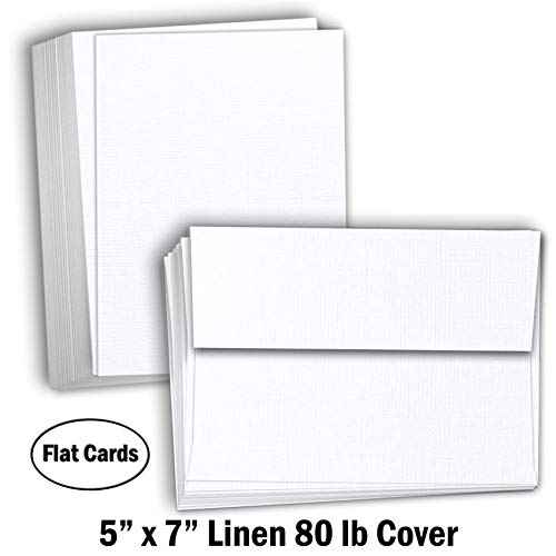 Hamilco White Linen Cards and Envelopes - Flat 5" x 7" Cardstock Paper 80lb Cover 100 Pack