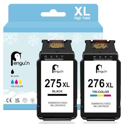 Penguin 275XL 276XL Ink Cartridges for Canon TS3722 Ink Cartridges for Canon TS3500 TS3522 TR4720 TR4722 TR4725 TS3520 TS3720 Printers Remanufactured for Cannon Ink 275 and 276 (Black, Tri-Color)