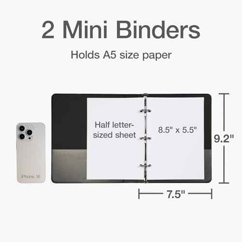 Oxford Mini View Binders, 1" Round Rings, Small Binders for School or Office, Holds A5 Size Paper, 2 Clear Pockets, PVC-Free, Non-Stick, 5.5 x 8.5 inches, Holds 225 Sheets, Black, 2 Pack (1017044)