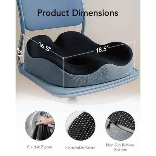 HUANUO Office Seat Cushion for Tailbone Support, High-Density Memory Foam Cushion, Breathable Coccyx Cushion, Non-Slip Bottom for Sciatica Relief, Perfect for Office, Car, and Wheelchair