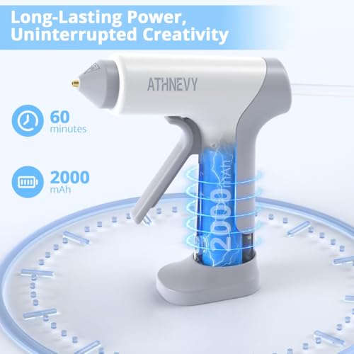 Athnevy White Cordless Hot Glue Gun, 4V Fast 10s Preheat, 30×7mm Sticks, USB-C