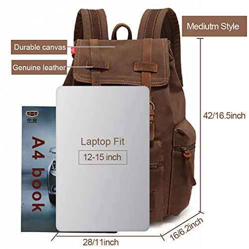 AUGUR High Capacity Canvas Vintage Backpack - for School Travel 12-15" Laptop Backapcks for Men Casual Daypacks Rucksack (M-Coffee)