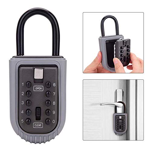 CCYX Key Lock Box,Realtor Key Lock Box Safe Lockbox 10-Digit Push Button Combination Safe Vault - Portable Outdoor Stor a Key - Door Handle or Fence Mount.
