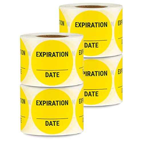 1200 Expiration Labels, 4 Rolls - 1.5 Inch Round Yellow Stickers for Food Containers and Storage - Small Writable Date Labels