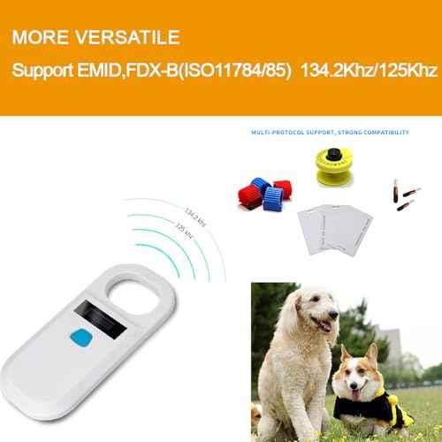 RFID Pet Microchip Scanner - Dual Frequency 125kHz/134.2kHz, OLED Display & 128 Data Storage, USB Portable Pet Chip Scanner for Dogs/Cats/Pigs/Animals, ISO11784/85 Certified (TM90A White)
