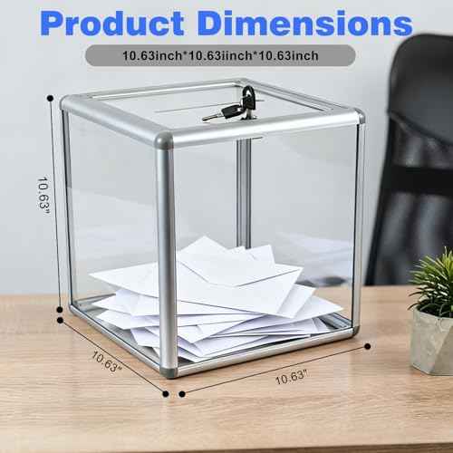 Extra Large Donation Box for Charity, Acrylic Ballot Box with Slot 10.62 x 10.62 x 10.62 Inch, Extra Large Ballot Box/Suggestion Box/Raffle Ticket Box with Lock for Fundraising, Voting, Tips