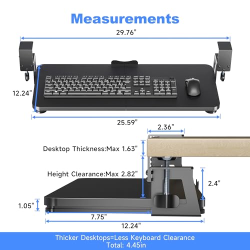 Keyboard Tray Under Desk Large C-Clamp 25.6¡± (30¡± Including Clamps) x 11.8¡± Slide-Out Platform Computer Drawer Pull Out Keyboard & Mouse Tray Black DSF4