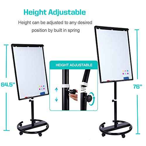 40 X 28 Inch Mobile Magnetic Whiteboard, Height Adjustable Dry Erase Board Easel on Rolling Stand with Flipchart Easel Pad, Magnets & Eraser, Black