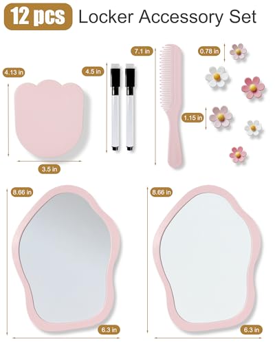 KEYDUACU 12 Pcs Pink Locker Accessories Set - Mirrors, Whiteboards, Magnets & Organizers for Girls, School & Office Use (Variation: 12 Pcs-Pink)
