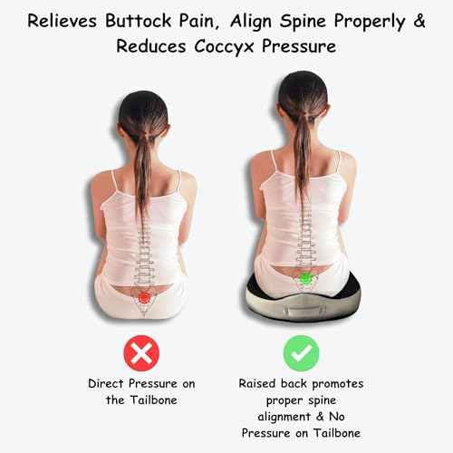 Large Tailbone Pain Relief Cushion, Memory Foam Seat Pillow for Office Chair, Wheelchair, Ergonomic Chair Cushion for Hip Pain, Ideal for Sciatica, Back Pain Relief, Removable & Washable Cover