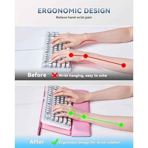 Computer Keyboard Wrist Rest Stand for Desktop, Keyboard Holder for Easy Typing with Wrist Pad for Office Desk, Home, School (Pink)