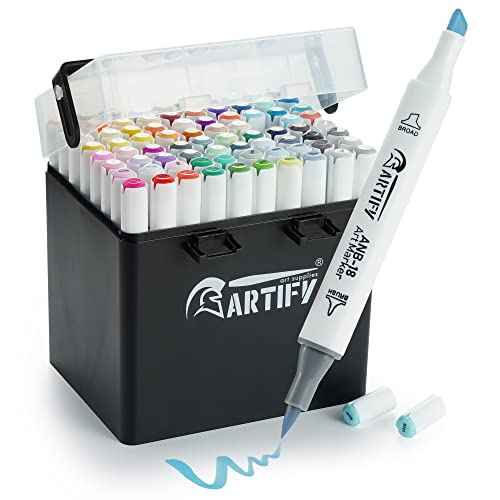 ARTIFY Alcohol Brush Markers, Brush and Chisel Dual Tips Professional Artist Markers, Drawing Marker Set with Carrying Case for Adult Coloring and Drawing Media for Beginner or Experienced Artists