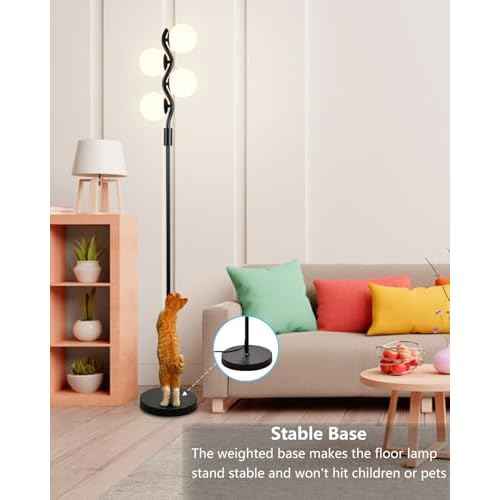 Lightdot Dimmable Globe Floor Lamp, Black Standing Lamps with 4pcs 3000K G9 Bulbs Soft Warm White Eye Care, Mid Century Floor Lamp for Living Room/Bedroom