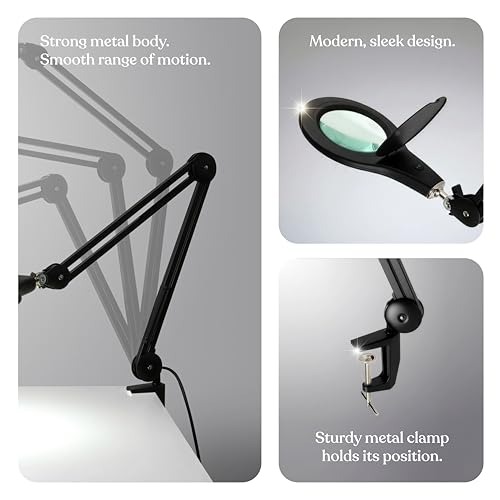 Brightech LightView PRO Magnifying Desk Lamp, 2.25x Light Magnifier, Adjustable Magnifying Glass with Light for Crafts, Reading, Close Work - Black