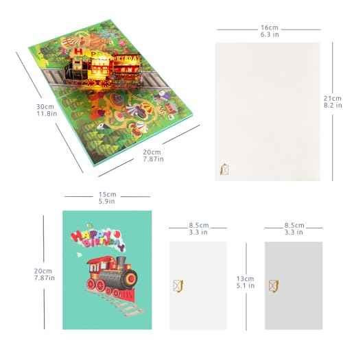 Musical Train Birthday Cards, 3D Lights and Music Happy Birthday Card, Pop Up Birthday Card, Funny Train Birthday Gift, for Son Daughter Boys Girls Nephews Nieces Kids Friends.