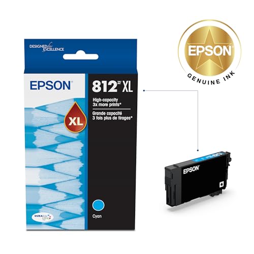 EPSON 812 DURABrite Ultra Ink High Capacity Cyan Cartridge (T812XL220-S) Works with WorkForce Pro WF-7310, WF-7820, WF-7840, WorkForce EC-C7000