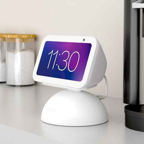 Mission 2-in-1 Tilt & Battery Stand for Echo Show 5 (3rd Gen, 2023 Release) (Make Your Echo Show Portable) - Glacier White