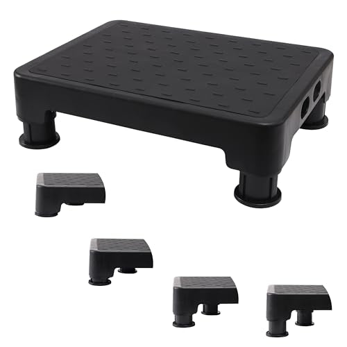 Adjustable Step Stool for Bed, Bathtub, Car and Kitchen, 4-Level Height 3.4"-5", Non-Slip Platform with 6 Anti-Skid Feet ? Step Stool for Adults Seniors Kids Maternal, Black