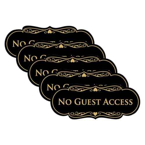 All Quality Designer No Guest Access Wall or Door Sign - Black/Gold - Medium (5 Pack)