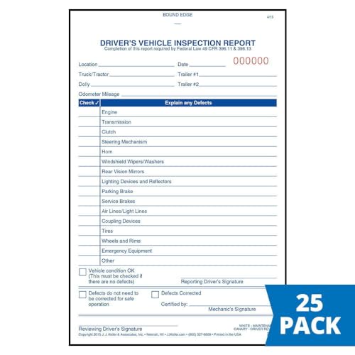 J. J. Keller DVIR Driver Vehicle Inspection Report 25-Pack, 31-Set/Book, 775 Forms