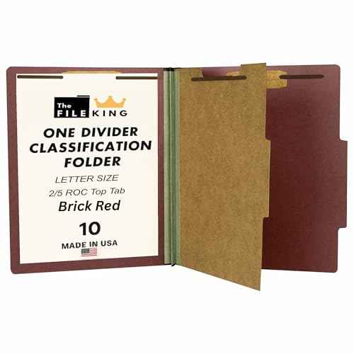 The File King One Divider Brick Red Pressboard Classification File Folder - Letter Size | Box of 10 | Top Tab | 2¡± Expansion | Four 2-Inch Durable Fastener Prongs | USA Made
