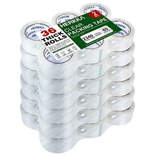 HERKKA Clear Packing Tape, 36 Rolls Heavy Duty Packaging Tape for Shipping Packaging Moving Sealing, Thicker Clear Packing Tape, 2 inches Wide, 65 Yards Per Roll, 2340 Total Yards