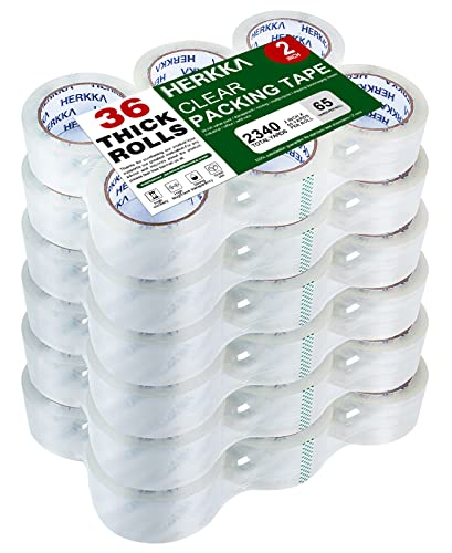 HERKKA 36-Pack Heavy Duty Clear Packing Tape, 2-Inch x 65 Yards - Strong Sealing & Shipping Tape