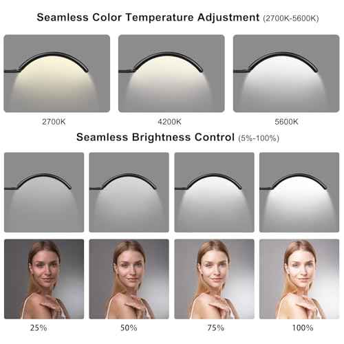 Half Moon LED Floor Lamp - Professional Shadow-Free, Dimmable Light | for Lash Techs, Estheticians & Tattoo Artists | Eyelash Extensions, Nail Art, Home & Office (Charcoal Black)