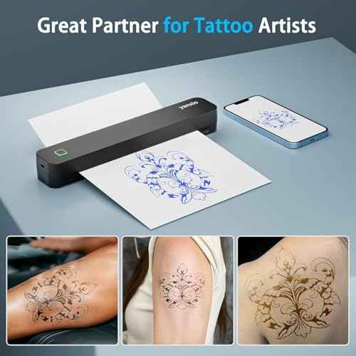 Tattoo Stencil Printer, Wireless Thermal Tattoo Printer with 10 Pcs Transfer Papers, Portable Tattoo Machine, Compatible with Android, iOS, Windows, MacOS, Support Mobile & PC (Metallic)