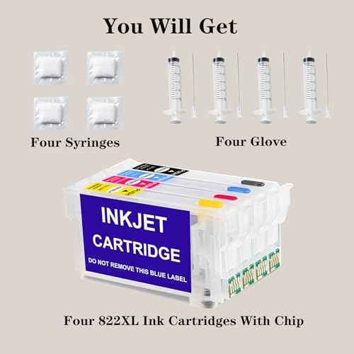 KHY T822XL Sublimation Ink Cartridges with Chip WF-3820 Empty Refillable Ink Cartridges 822XL with for Workforce Pro WF-3820 WF-4820 Wf-4830 Wf-4833 Wf-4834 Empty Refillable Ink Cartridge